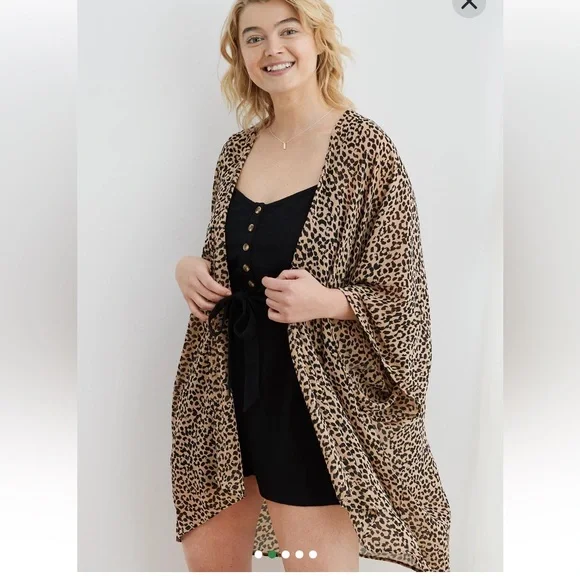 Kate Kasin Chiffon Leopard Cape Swim Cover Up Kimono - Picture 2 of 6